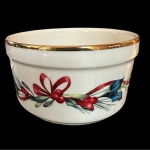 Lenox Winter Greetings Dip Bowl Gold Trim Set Cardinal Signed Catherine McClung